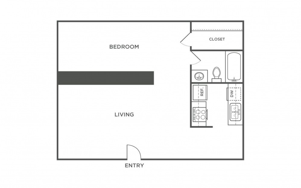Lg Eff - Studio floorplan layout with 1 bath and 491 square feet.